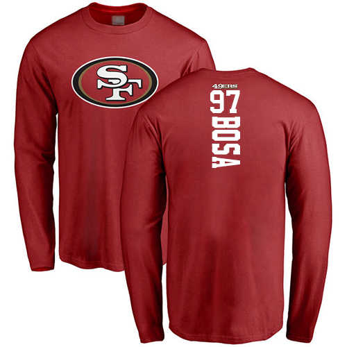 Men San Francisco 49ers Red Nick Bosa Backer #97 Long Sleeve NFL T Shirt->nfl t-shirts->Sports Accessory